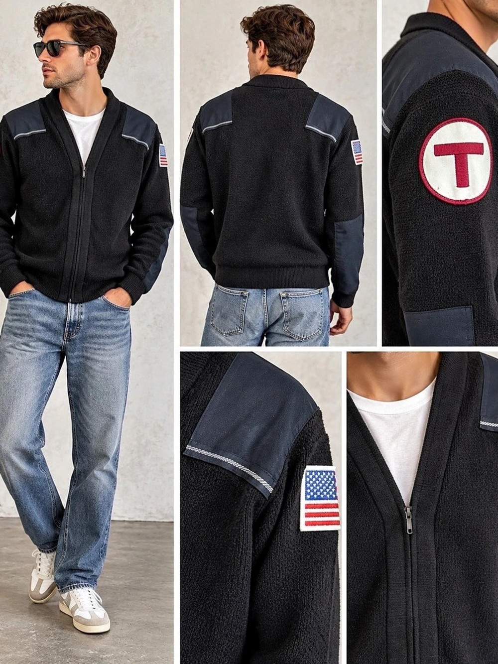 A+ by SAIL Black Wool Blend Zip Sweater Jacket Men’s Medium Retro Utility